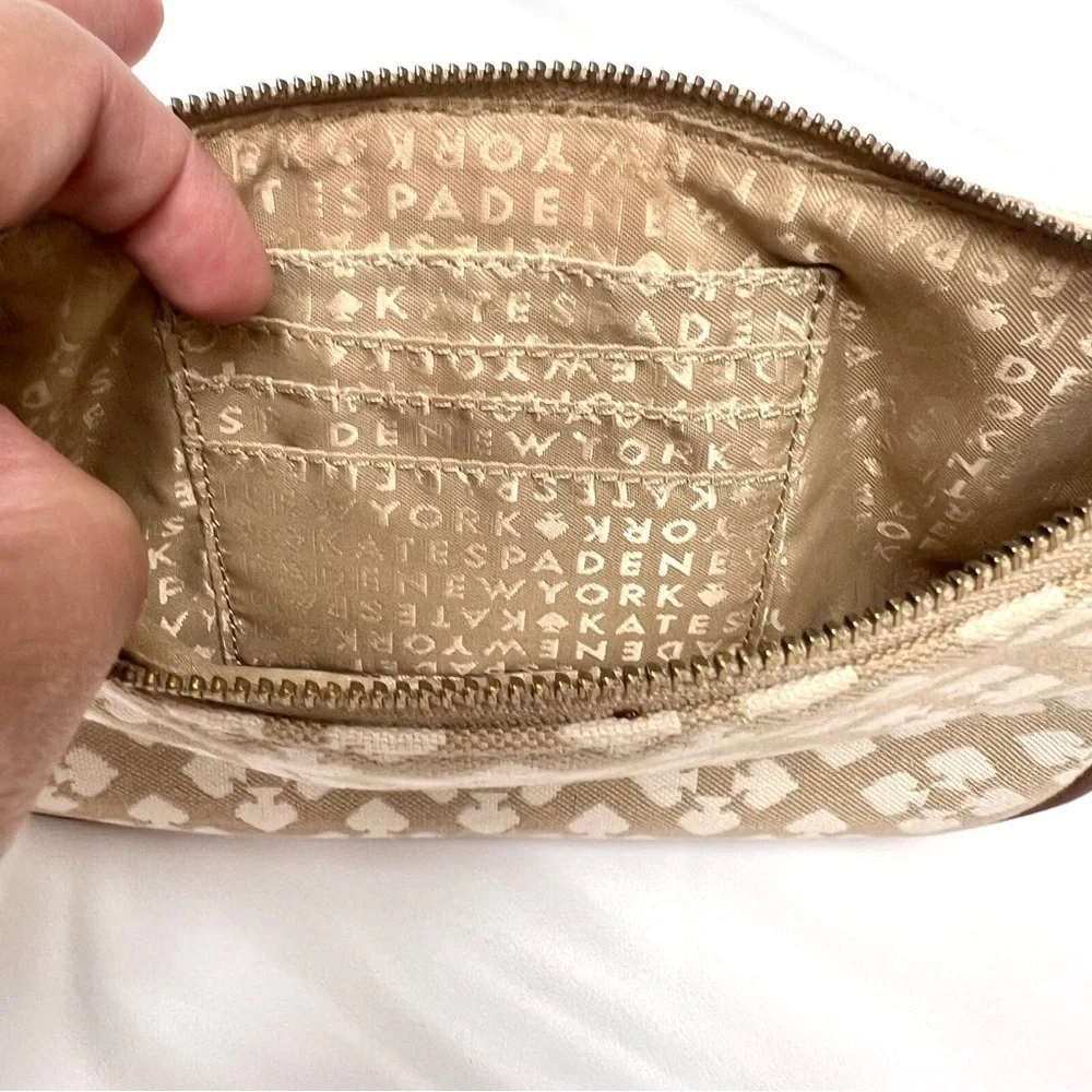 Kate Spade Classic Monogram Linet Wristlet Stucco Clutch Purse